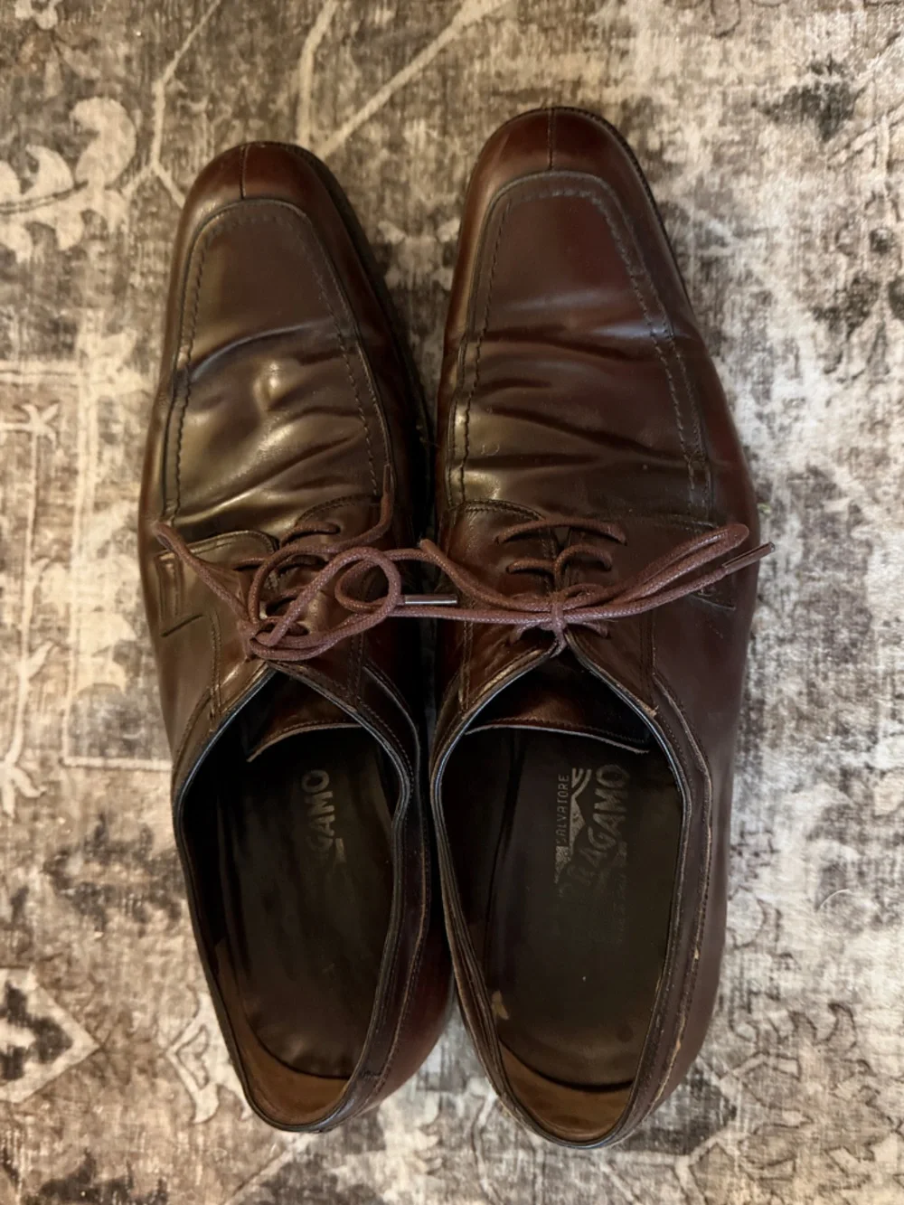 Salvatore Ferragamo Brown Leather Apron Toe Derby Dress Shoes Men’s Size 12